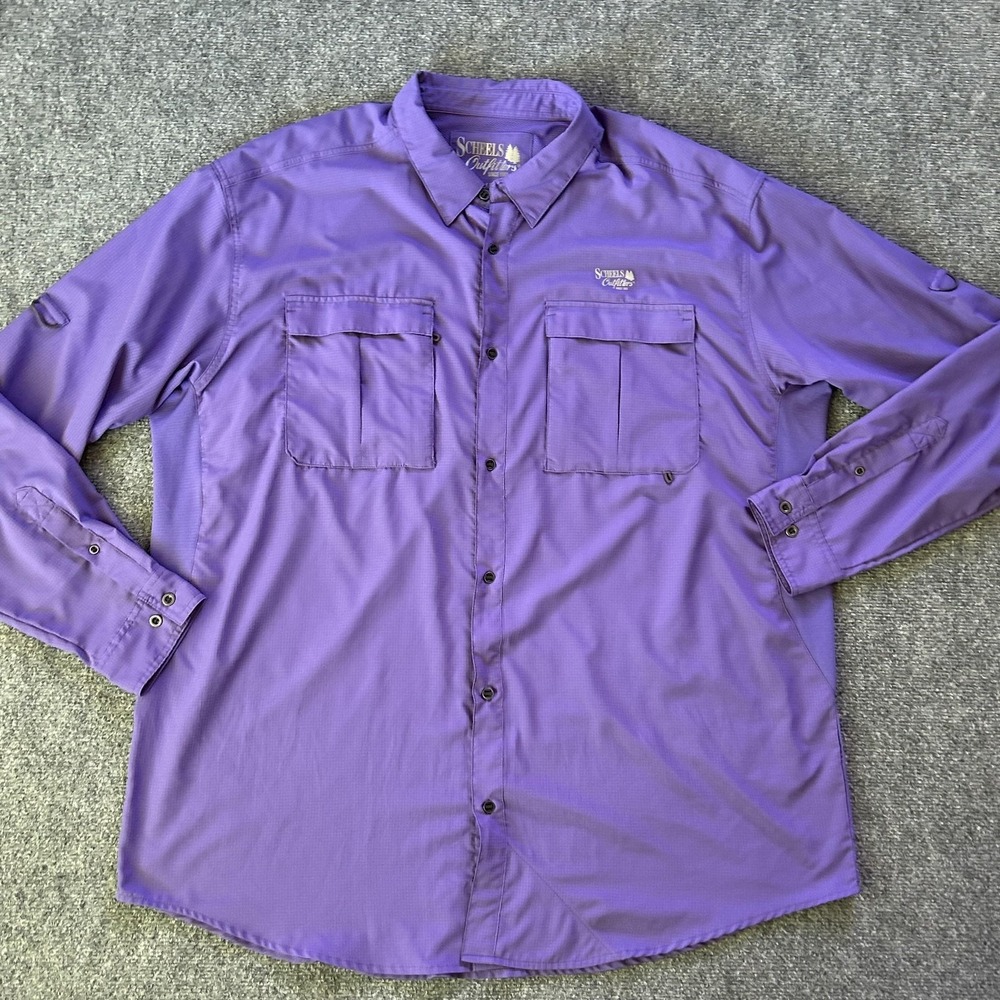 Scheels‎ Outfitters Shirt Mens 2XL Purple Fishing Long Sleeve Vented Polyester